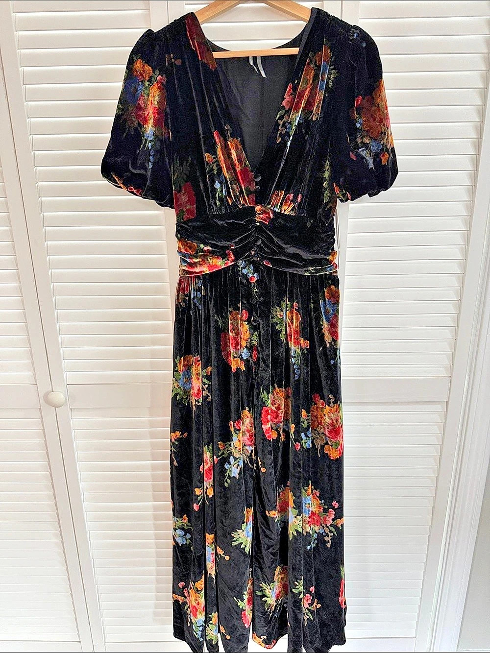 Anthropologie The Katerina Button-Front Dress: Velvet Edition Floral Velvet Maxi